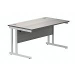 Polaris Rectangular Double Upright Cantilever Desk 1400x800x730mm Alaskan Grey Oak/White KF882370 KF882370