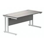 Polaris Rectangular Double Upright Cantilever Desk 1600x800x730mm Alaskan Grey Oak/White KF882371 KF882371