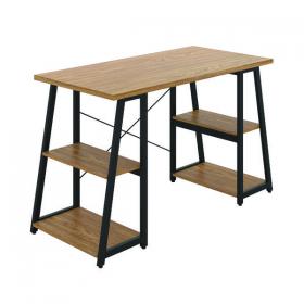 First Soho Desk with Angled Shelves 1300x600x770mm Oak/Black KF90955 KF90955