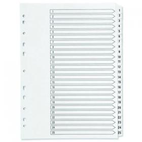 Q-Connect 1-25 Index Multi-Punched Reinforced Board Clear Tab A4 White KF97056 KF97056