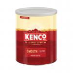 An image of Kenco Coffee Kenco Really Smooth Freeze Dried Instant Coffee 750g features a large, vibrant red package with the brand name and product name prominently displayed. The freeze dried coffee crystals are shown pouring into a mug, creating a rich and smooth cup of coffee. Sweet hints of vanilla and caramel can be seen in the background, promising a satisfying and flavorful drink. The packaging also showcases the Kenco logo and a steaming cup of coffee, giving the impression of warmth and coziness.