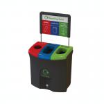 Meridian Recycling Bin Triple Mixed Plastics Cardboard Mixed Recycling 87L BlkGrnWht 8189316G2 LFE8189316G2