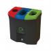 Meridian Recycling Bin Triple Mixed Plastics Cardboard Mixed Recycling 87L BlkGrnWht 8189316G2 LFE8189316G2
