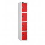 Probe Standard Locker Steel 1780x305x305 - Nest 1 - 4 Tier Carcass Colour: White - Door Colour: Red - Hasp & Staple Lock - Flat Top SAAA1DWHRDHS F