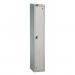 This image shows a sturdy Lion Steel Probe Standard Locker, measuring 1930x460x460, with a silver grey carcass and door. It features a cam lock and a sloping top, perfect for storage and organization needs.