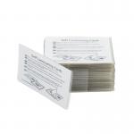 The picture shows a pack of Pelltech self-laminating card name badges. Each badge measures 66x100mm and the pack contains 100 badges. The badges feature the Pelltech logo on a white background with a clear, protective laminate covering.