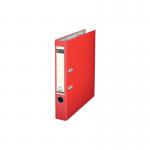 This photograph showcases a pack of 10 red Leitz Lever Arch Files with a poly construction and 50mm spine size. These A4 files are designed by Leitz for efficient organization and storage.