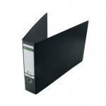 The photo shows a set of Leitz A3 lever arch files, specifically the 180 oblong lever arch file board in black. There are two files in the pack. The files have the Leitz brand name and number LZ1073 engraved on them. The files are made of sturdy material and have a professional and sleek appearance. The A3 size makes them ideal for storing and organizing larger documents. The files have a lever arch mechanism for easy opening and closing, and the black color adds a touch of sophistication to any office.