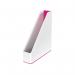 This picture features an ACCO Brands Books & Magazine Racks Leitz WOW Magazine File in a beautiful dual white and pink color. The file is designed with organizational efficiency in mind, providing a sleek and stylish way to store your magazines.