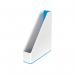 This image showcases a sleek and modern white and blue ACCO Brands Leitz WOW Magazine File. The dual color adds a pop of style to any workspace, while the magazine rack provides space for organizing books and publications.