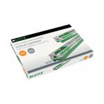 The image shows a pack of Leitz Green Heavy Duty Staple Cartridge, with 1050 staples in total. The cartridge is designed for use with Leitz staplers, and features a strong and durable construction for heavy duty stapling tasks.