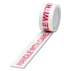 Image of Polypropylene Tape Printed Handle with Care 50mmx66m White Red Pack of