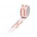 The image shows a pack of 6 rolls of white and red polypropylene tape, each measuring 50mmx66m and printed with Ambassador Quarantine Tape and Contents Checked. This tape is designed for security purposes.