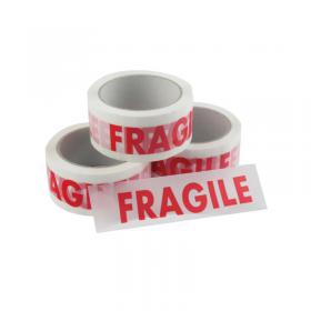 Vinyl Tape Printed Fragile 50mmx66m White Red (Pack of 6) PPVC-FRAGILE MA19370