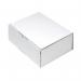 The image shows a pack of 25 white Flexocare mailing boxes, each measuring 220x110, with the brand name and product description printed in black and red letters on the side. The boxes are neatly stacked on top of each other, with the top one partially opened to reveal its size. The edges are smooth and the boxes appear sturdy.
