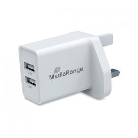 MediaRange Fast Charging Adapter 2x USB-A 12W UK Plug White MRMA114-UK ME87369