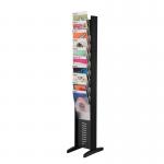 The photo shows a sleek and modern black floor standing display unit with 10 compartments for A4-sized papers. It has a fast paper structure, making it convenient for sorting and displaying important documents.