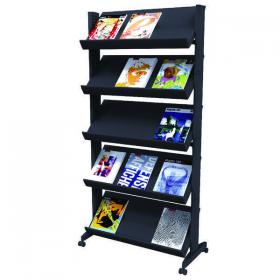 Fast Paper 5 Shelf Mobile Literature Display Wide Black F255N01 MF88054