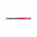 The image shows a pack of 12 red uni-ball Gel Rollerball Pens. Each pen has a comfortable gel grip and clear ink that smoothly glides onto paper when used. These high-quality rollerball pens are perfect for writing and drawing.