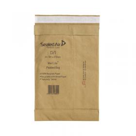 Sealed Air Padded Postal Bag D1 181x273mm Brown (Pack of 100) 100943477 MQ29704