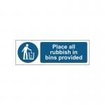 MyCafe Place All Rubbish In Bins Sign 1.2 PP 300x100 MYC10682 MYC10682