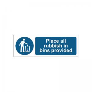MyCafe Place All Rubbish In Bins Sign 1.2 PP 300x100 MYC10682 MYC10682