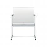 This picture features a sleek, white Nobo Mobile Whiteboard made of durable steel. It measures 1200x900mm and has a magnetic surface, allowing for easy display of papers and notes. The board is mounted on a mobile stand, making it convenient to move and use in different locations.