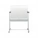 This picture features a sleek, white Nobo Mobile Whiteboard made of durable steel. It measures 1200x900mm and has a magnetic surface, allowing for easy display of papers and notes. The board is mounted on a mobile stand, making it convenient to move and use in different locations.