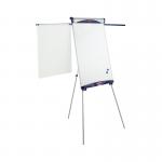 The image shows a blue and silver flipchart easel with a drywipe surface. The nobo shark design adds a touch of personality and creativity to the overall appearance. The easel is sturdy and adjustable, making it suitable for any presentation or brainstorming session. Various sized notepads can be easily attached, providing ample space for notes and ideas. The sleek design and functional features make this easel a valuable tool for any workplace or educational setting.