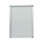 The Nobo Premium Plus A2 Poster Frame Sign Holder with Snap Frame features a sleek, modern design with a Nobo logo on the bottom right corner. The frame has a glossy black finish and clear acrylic covering, perfect for displaying A2 size posters or photographs. The snap frame makes it easy to change out content without removing from the wall.