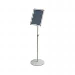 This image shows a sleek and professional Nobo Floor Standing Display Unit, equipped with a Premium Plus A4 Poster Frame and Sign Holder. The display stand features a convenient Snap Frame and is beautifully designed with the recognizable Nobo brand.