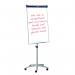 The photograph captures a sleek and modern dark blue easel standing tall with its adjustable legs. The easel features a sturdy and durable construction, perfect for supporting flipchart pads. The top of the easel showcases a large, smooth surface for writing and presenting ideas. The flipchart pad is securely attached to the easel, and a built-in pen tray keeps writing tools easily accessible. The mobile design allows for easy transportation and set up in various spaces. The overall design exudes professionalism and efficiency, making it a great addition to any meeting or presentation.