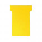 This picture shows a pack of 100 yellow Nobo T-cards, each measuring 48 x 85mm. The T-cards are made by Nobo and are of size 2. They are organized neatly and ready to be used for various purposes.