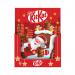 An appetizing photo of an Advent calendar by Kit Kat Chocolate shows a cheerful red and green packaging with 24 doors, each containing a delicious chocolate treat. The iconic Kit Kat logo and Nestle branding are prominently displayed on the front.