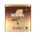 The image is of a 750g tin of Nestle Coffee Nescafe Gold Blend Coffee, adorned with the familiar red and gold Nestle logo. The tin is filled to the brim with rich, dark coffee beans, ready to be opened and brewed for a satisfying cup of coffee. The shiny tin is labeled with the Nescafe Gold Blend branding and the product name in bold lettering. The label also boasts Pure Arabica beans for a premium coffee experience.