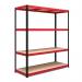 RB Boss 4x Tier Shelving Unit - 1800x1600x600mm 300kgs UDL - RedBlack 13504