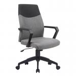 High Back Two Tone Fabric Executive Armchair with Modern Angular Arms & Powdercoated Nylon Base BCF/F569/GY-BK