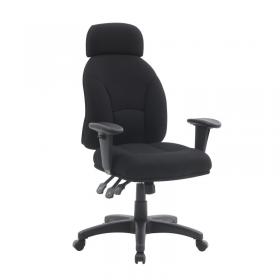 Nautilus Designs Avon 24 Hour High Back 3 Lever Fabric Operator Chair with Height Adjustable Arms - Black BCF/R373/BK