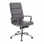 Avanti Bonded Leather High Back Swivel Armchair with Individual Back Cushions and Chrome Arms & Base - Grey BCL/6003/GY