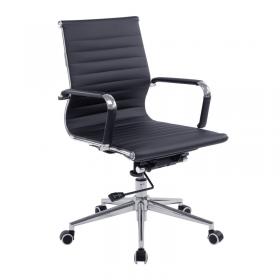 Nautilus Designs Contemporary Medium Back Bonded Leather Executive Armchair with Chrome Base - Black BCL/8003/BK