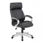 Cloud High Back Leather Faced Manager Chair with Satin Silver Finish to Armrests and Base - Black BCL/C335/BK