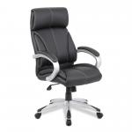 Cloud High Back Leather Faced Manager Chair with Satin Silver Finish to Armrests and Base - Black BCL/C335/BK