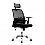 Alpha High Back Mesh Chair with Headrest and Chrome Base - Black BCM/F816/BK