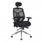 Polaris High Back Mesh Synchronous Executive Armchair with Adjustable Headrest and Chrome Base - Black BCM/K113/BK