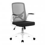 Oyster Folding Mesh Chair with Upholstered Folding Arms, White Shell and White Nylon Base - Grey BCM/K523/WH-GY