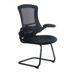 Luna Designer Medium Back Mesh Cantilever Chair with Black Shell, Black Frame and Folding Arms - Black BCM/L1302V/BK