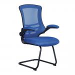 Luna Designer Medium Back Mesh Cantilever Chair with Black Shell, Black Frame and Folding Arms - Blue BCM/L1302V/BL