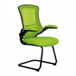 Luna Designer Medium Back Mesh Cantilever Chair with Black Shell, Black Frame and Folding Arms - Green BCM/L1302V/GN