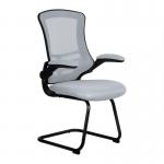 Luna Designer High Back Mesh Cantilever Chair with Black Shell, Black Frame and Folding Arms - Grey BCM/L1302V/GY