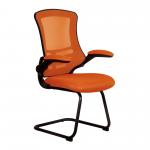 Luna Designer Medium Back Mesh Cantilever Chair with Black Shell, Black Frame and Folding Arms - Orange BCM/L1302V/OG